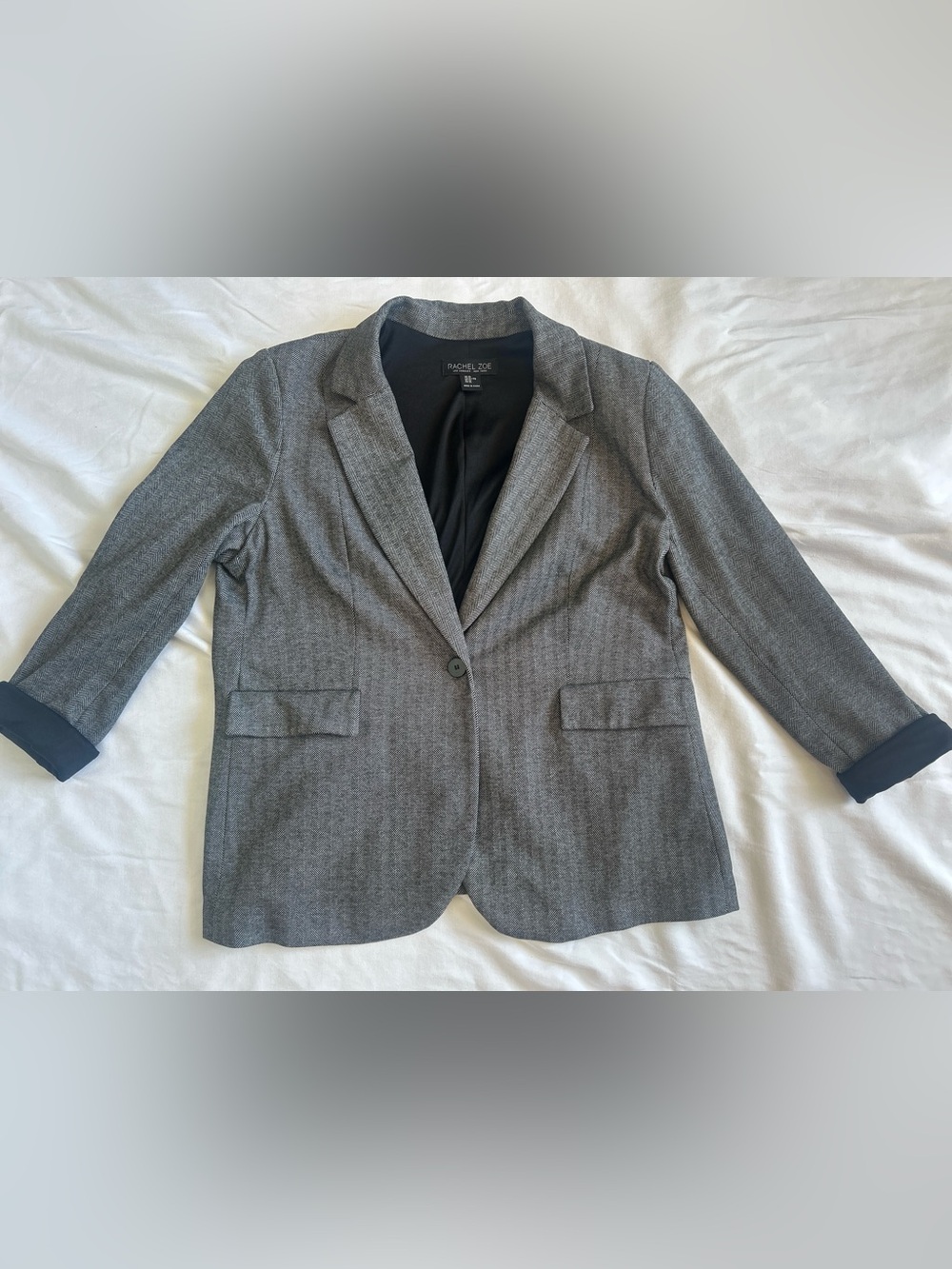 Rachel Zoe Gray Herringbone Single-Button Blazer (XL)